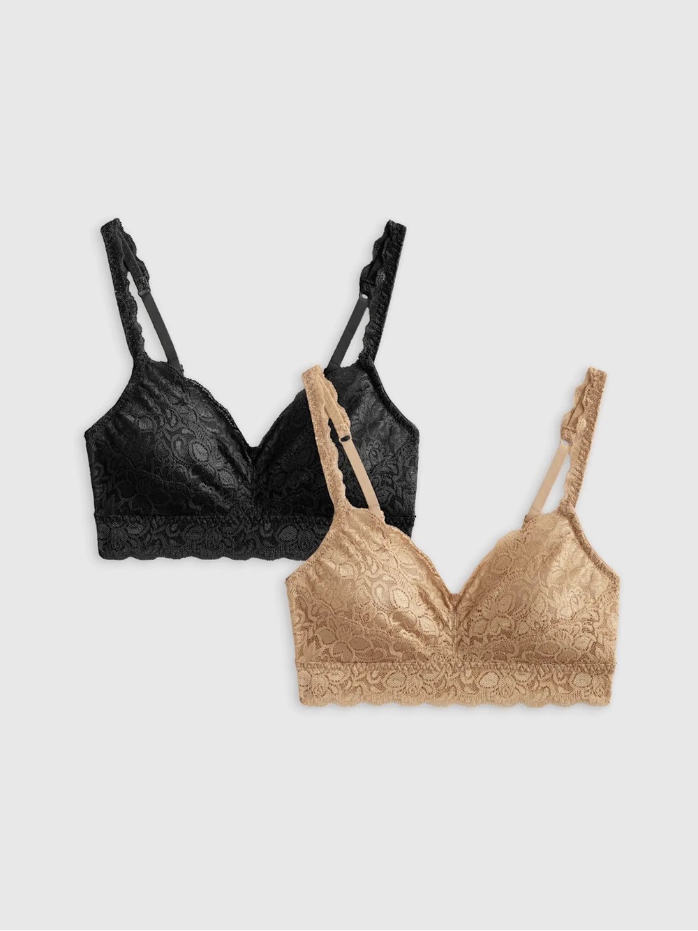 NWOT QUINCE 2 Pack Stretch Lace Sweetheart Bralettes XL Black/Clay 0331